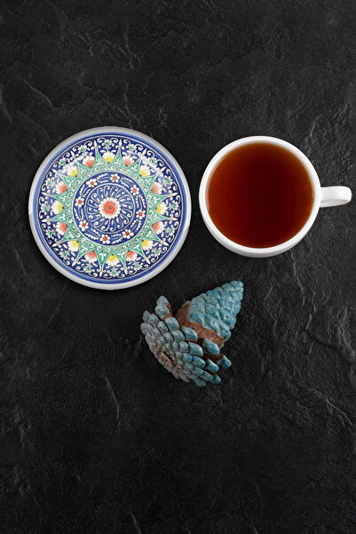 Valerine Life 6 Pieces Blue Radial Tiled Washable Non-Slip Office Tea Cup Coa...