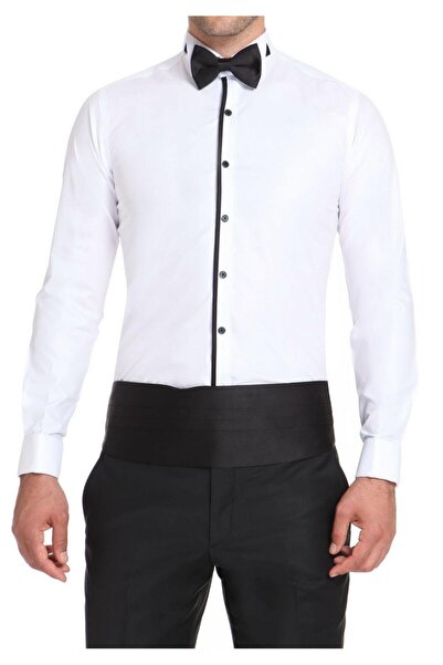 Efor Slim Fit Duble Manşet Önü Biyeli Ata Yaka Beyaz Damatlık Smokin Gömlek Gk 502