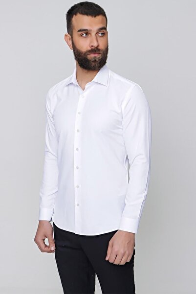 Efor Men's Slim Fit Cotton Satin Classic White Shirt Gk 604