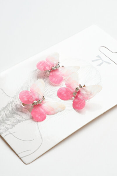 Le Mabelle Girl's 3-Piece Hair Earrings with Pink Butterfly Figure