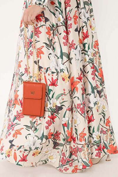 Levidor Monogram Printed Orange Wallet with Phone Compartment and Chain Strap - 0053c800