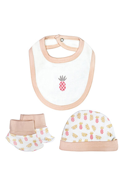Babies Basic 5 piece Sets include Bib, Romper, Mittens, Cap and Sleepsuit, 6-9 Months , Cream