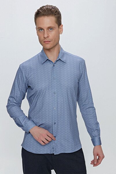 Efor G 1523 Slim Fit Mavi Spor Gömlek