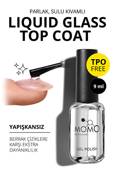 MOMO professional Kalıcı Oje Için Liquid Glass Top Coat, 9 ml, TPO- FREE