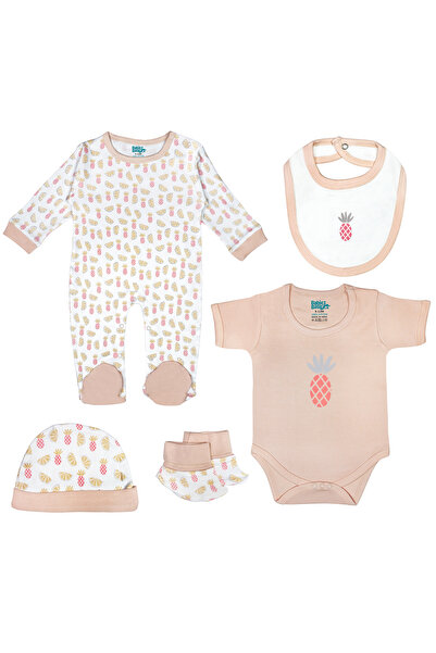 Babies Basic 5 piece Sets include Bib, Romper, Mittens, Cap and Sleepsuit, 6-9 Months , Cream
