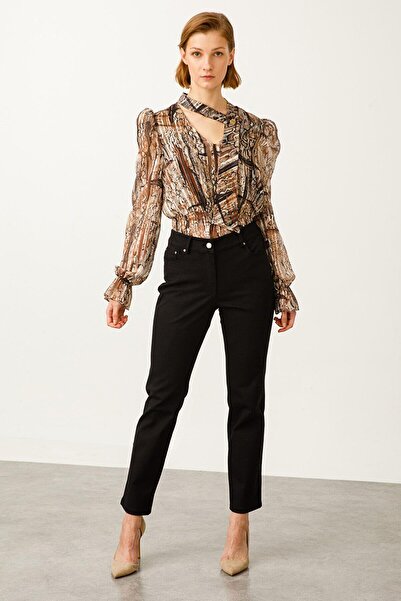 Ekol Yüksek Bel Kanvas Siyah Kadın Pantolon 1077-2k3