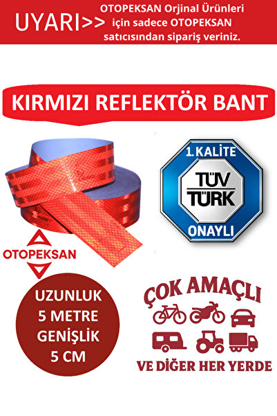 Otopeksan Reflektör Bant - Fosforlu Bant - Kırmızı - TÜVTÜRK Onaylı - 5 Metre - 5 CM - Düz