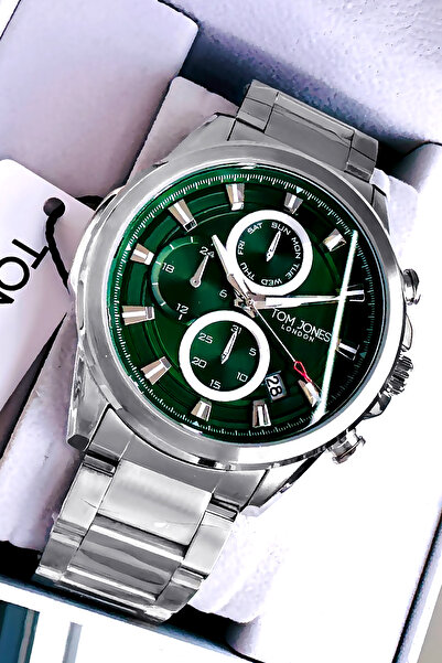 Tom Jones ساعة يد رجالية -3 أتم مقاومة للماء، لون فضي، سوار فولاذي Wlg1387