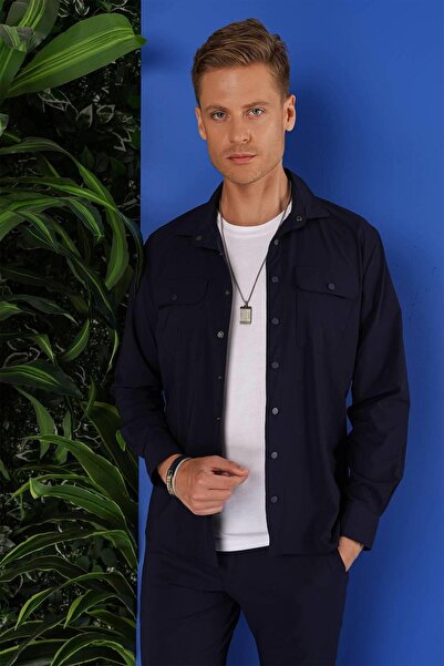 Efor G 1553 Slim Fit Lacivert Klasik Gömlek