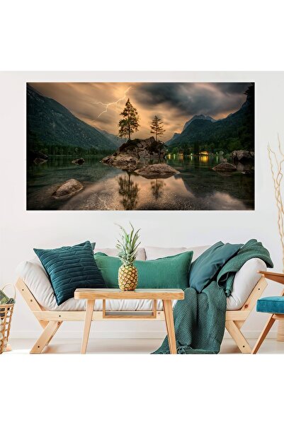 HDART Soyut Modern Göl Evi Manzara Dekoratif Kanvas Duvar Tablosu Tablo