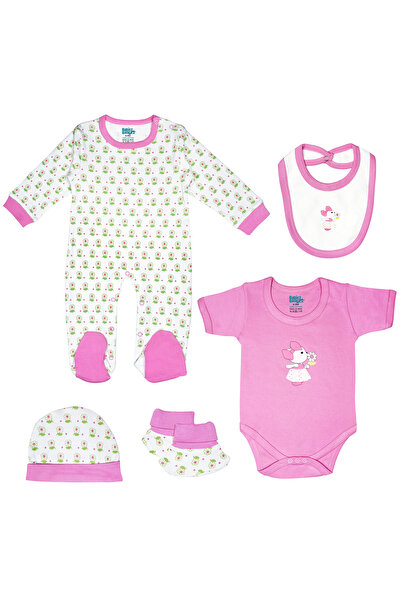 Babies Basic 5 piece Sets include Bib, Romper, Mittens, Cap and Sleepsuit, 9-12 Months , Mouve