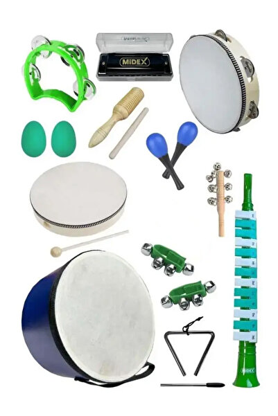 Midex Örf Aletleri Seti Median Paket-3 Maracas Zil Melodika Üçgen Ritim Mızık...
