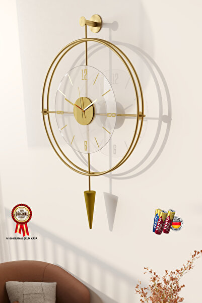 MetaQuartz Aksesuar Büyük Boy (50X90CM)-Exclusive (Laclock Konikli Gold )Şeffaf Tamperli Kırılmaz Cam Metal Duvar Saati