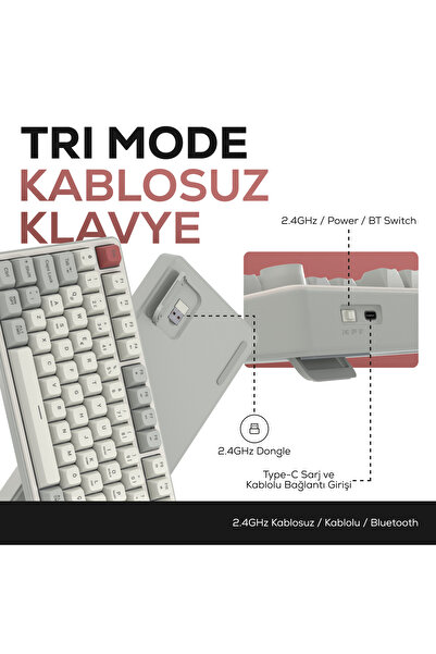 Hawk Gaming Chair HK258 Membrane LCD RGB Kablosuz/Bluetooth Kırmızı Haki Full Türkçe Gaming Oyuncu Klavye