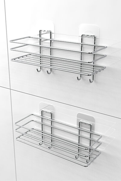 KARTEYA 2 Pieces Silver Hooked Bath Rack and Soap Holder Advantageous Set of 3