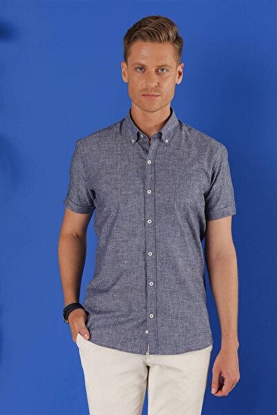 Efor G 1556 Slim Fit İndigo Klasik Gömlek