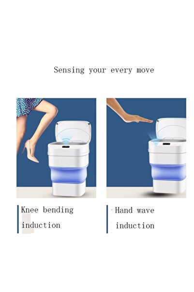 Razo Smart trash can with motion sensor, foldable, 8L - 17.5 L, White with Blue