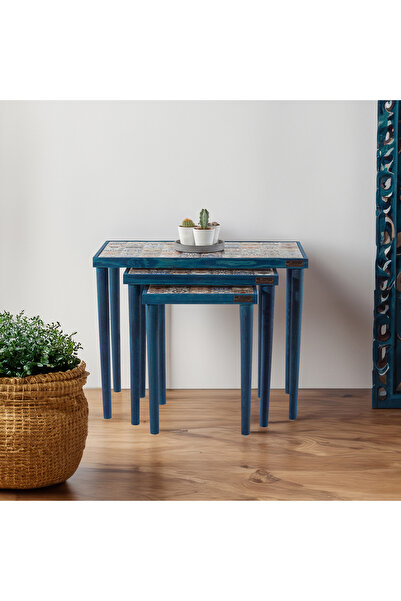 bluecape Esperanza Doğal Masif Seramik 3lü Zigon Sehpa