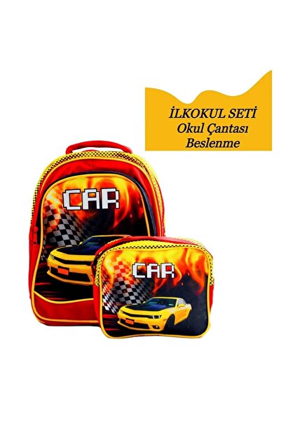 Sentor 3 Compartment Primary School School Backpack And Lunch Box Car Red