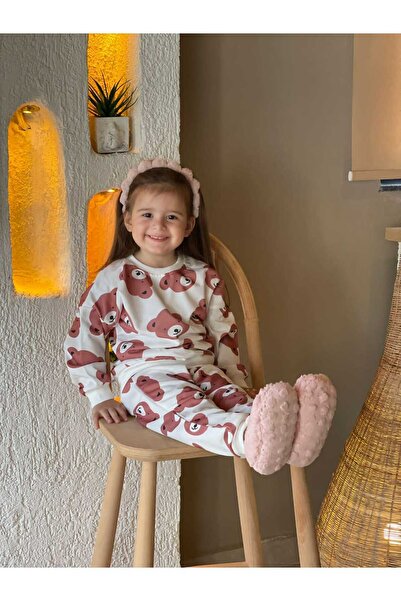 BUUFUU طقم أطفال للجنسين - طقم مكون من قطعتين مطبوع عليه دمية دب وأكمام طويلة