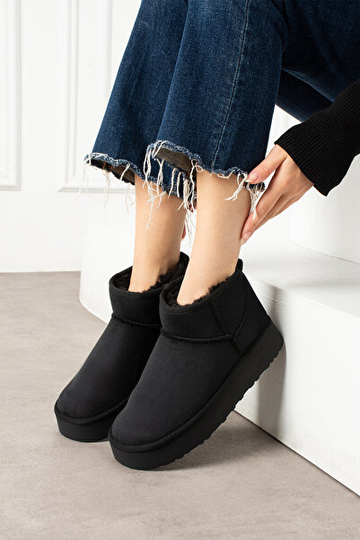Ayakkabı Delisiyim Černé dámské boty Heribo bez krajky s vlněným vnitřkem a tlustou podrážkou