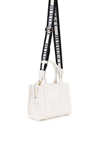 Levidor Geantă de mână cu curea detașabilă albă cu text imprimat