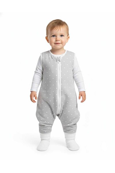 Alpar Tekstil بذلة شتوية للأولاد والبنات - مع أحذية، أقدام، بدون أكمام، سحاب، 2.5 توغ، منقط/رمادي