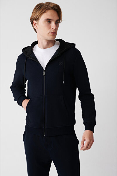 Avva Чоловіча синя худі з капюшоном, 3 нитки, шардоне, на блискавці, прямий крій E001019