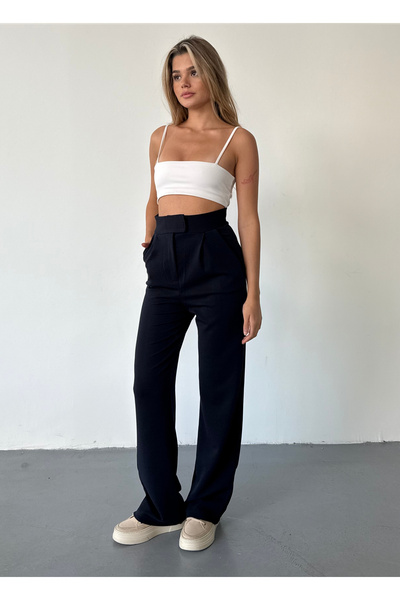 BEJNA Női sötétkék tépőzáras Lycra Palazzo nadrág