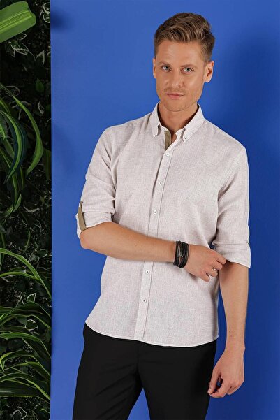 Efor G 1555 Slim Fit Bej Klasik Gömlek