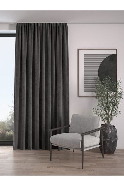 Demor Home Velvet Textured Extrafor Gathered Smoke Gray High Quality Background Curtain Single Wing
