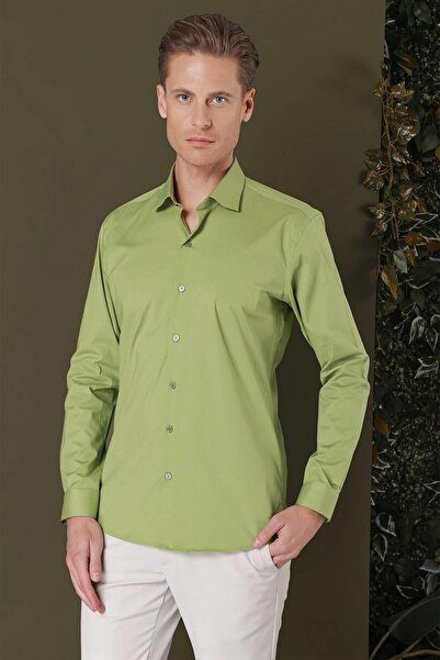Efor GK 709 Slim Fit Açık Yeşil Klasik Gömlek