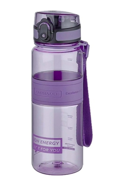 Uzspace زجاجة مياه سيليكون وترتان أرجوانية سعة 500 مل حجم وسط