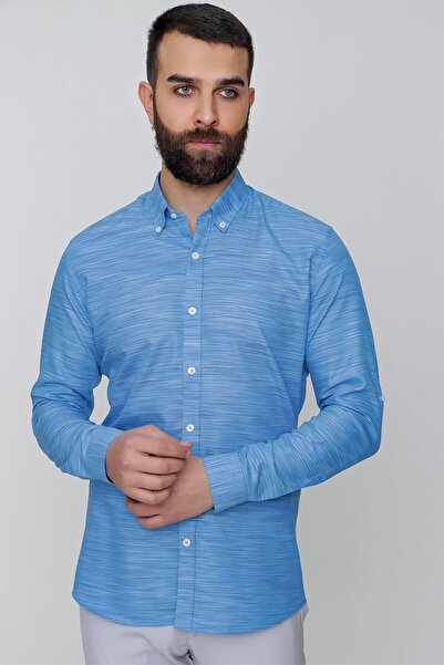 Efor G 1489 Slim Fit Koyu Mavi Spor Gömlek