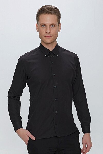Efor GK 664 Slim Fit Siyah Klasik Gömlek