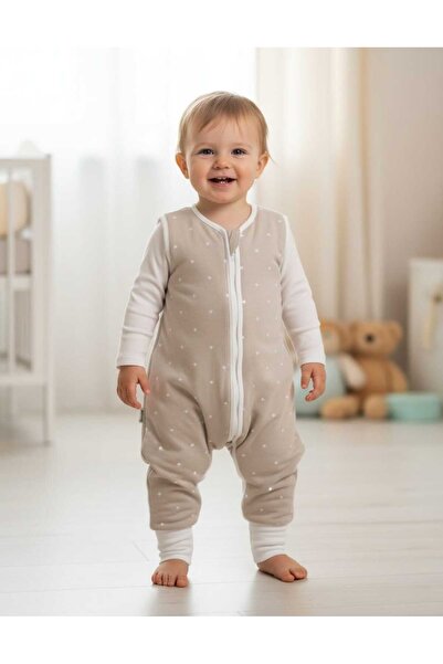 Alpar Tekstil بذلة شتوية للأولاد والبنات - مع أحذية، أقدام، بدون أكمام، سحاب، 2.5 طن، منقط/مينك