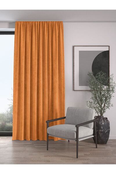 Demor Home High Quality Velvet Textured - Orange Color Extrafor Drawstring Background Curtain, Single Wing