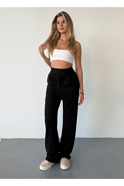 BEJNA Damskie spodnie Palazzo w kolorze czarnym, zapinane na rzepy i Lycra