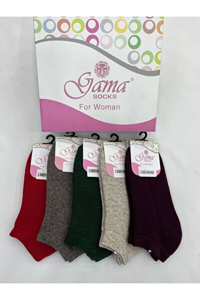 Gama Çorap 5 Pieces Genuine Lamb Wool Complete Towel Thick Winter Women's Thermal Booties