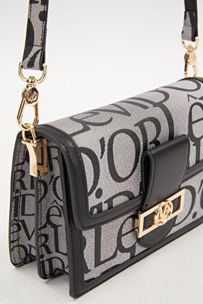 Levidor Black Text Printed Chain Detail Shoulder Bag