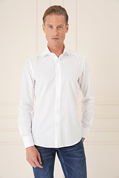 Efor Slim Fit %100 Pamuk Non Iron Kumaş Klasik Beyaz Gömlek Gk 735