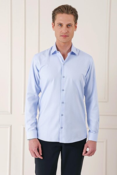 Efor Cămașă albastră clasică pentru bărbați, slim fit, texturată, 100% bumbac...