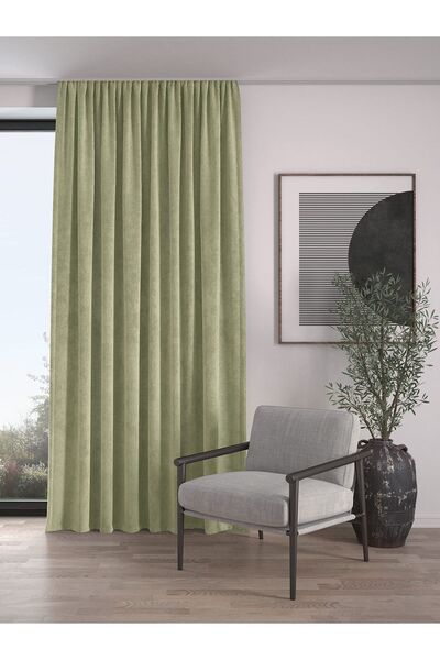 Demor Home Velvet Textured Extrafor Gathered Green High Quality Fund Curtain Single Wing