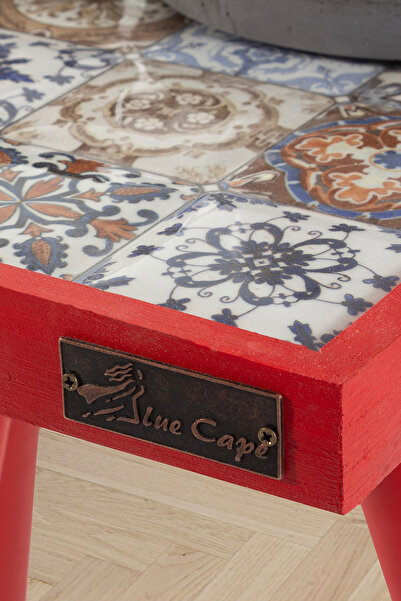 bluecape Esperanza 32x32cm Doğal Masif Seramik Kırmızı Sehpa