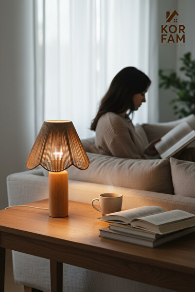 KorFam Rosalinda Lampshade - Wicker Handmade Bohemian Flower Shaped Rustic Lampshade with Wooden Legs