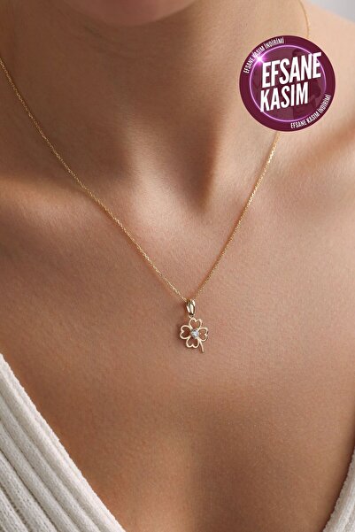 Gianfranco 14 Ayar Altın Tek Taşlı Lines Yonca Kolye Ucu