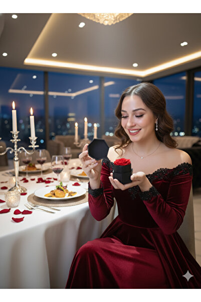 akcepazar 7*5.5 cm Decorated Box with Floral Lid, Special Day Gift Idea