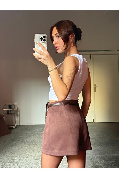 Gallogi Kemerli Süet Şort