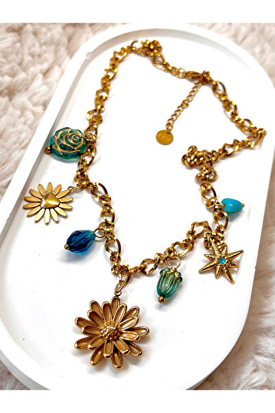 Lume Store قلادة نسائية من الفولاذ 316L موديل زارا ذهبية اللون مع تفاصيل زهري...