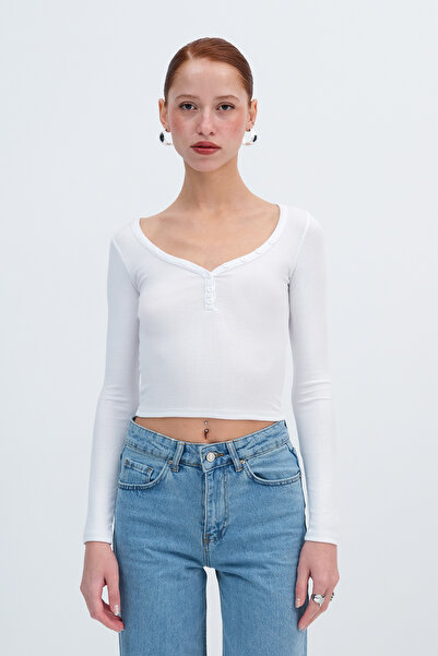 Addax Μπλούζα Modal με κουμπιά γιακά B13866 -İ8